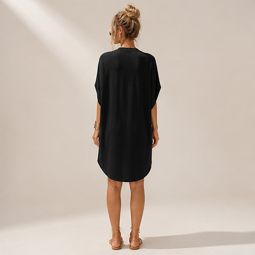 Pleatholm – Pleated V-Neck Batwing Sleeve Dress lifestyle