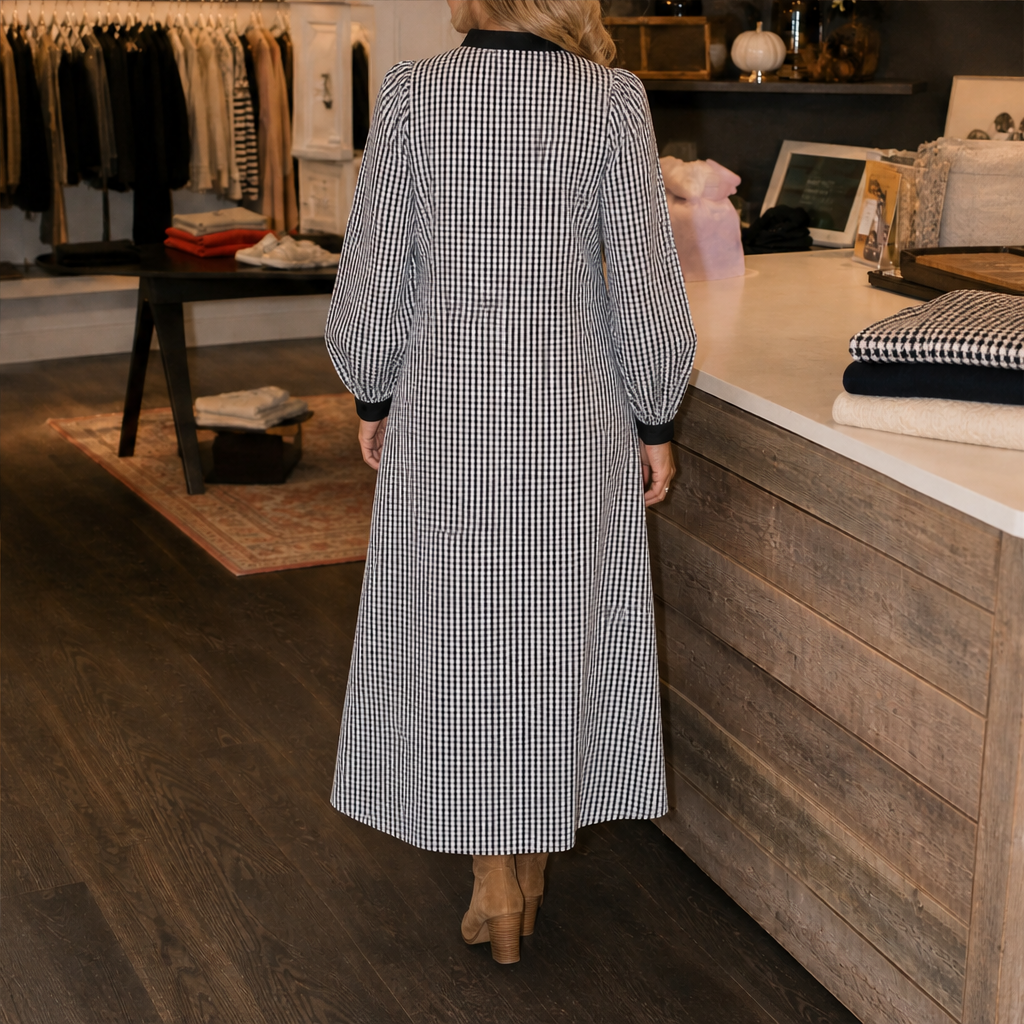 Marlowick – Contrast Trim Gingham A-Line Shirt Dress + 50% OFF lifestyle