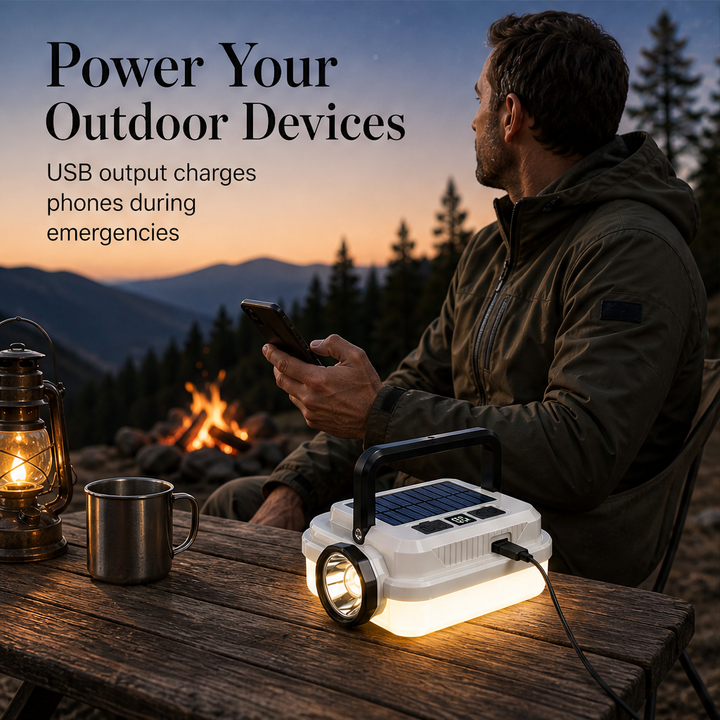 Sunwarden – Solar Rechargeable LED Camping Lantern with Power Bank + 50% OFF features