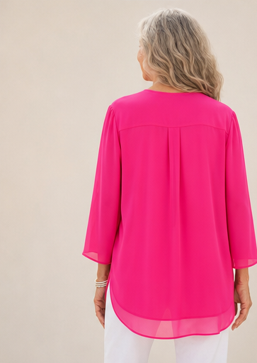 Silkaven – Double-Layer Zipper V-Neck Flowy Chiffon Top + 50% OFF lifestyle