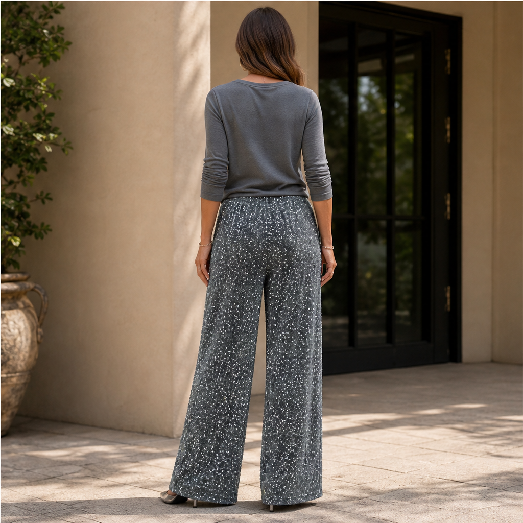 Velvara – Velvet-Backed Sequin Wide-Leg Trousers + 50% OFF lifestyle