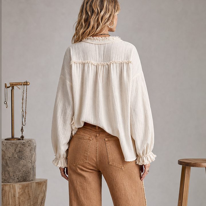 Frayvel – Raw-Frayed Trim Boho Long-Sleeve Shirt + 50% OFF lifestyle