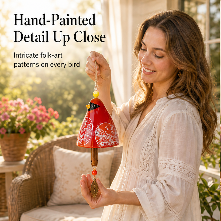Sparrowbloom – Hand-Painted Folk Art Bird Wind Chime + 50% OFF features