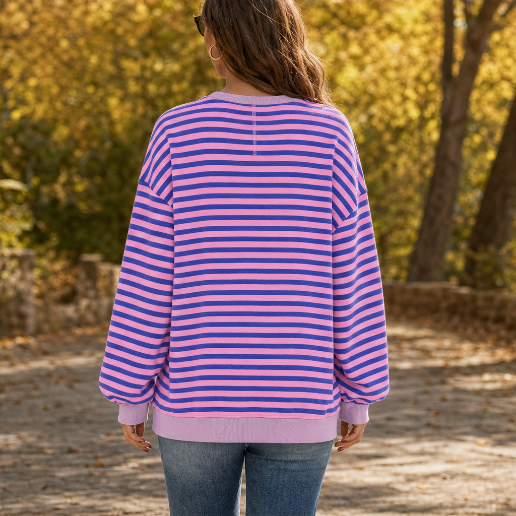 Cozelle – Striped Lantern-Sleeve Oversized Pullover Sweatshirt + 50% OFF lifestyle
