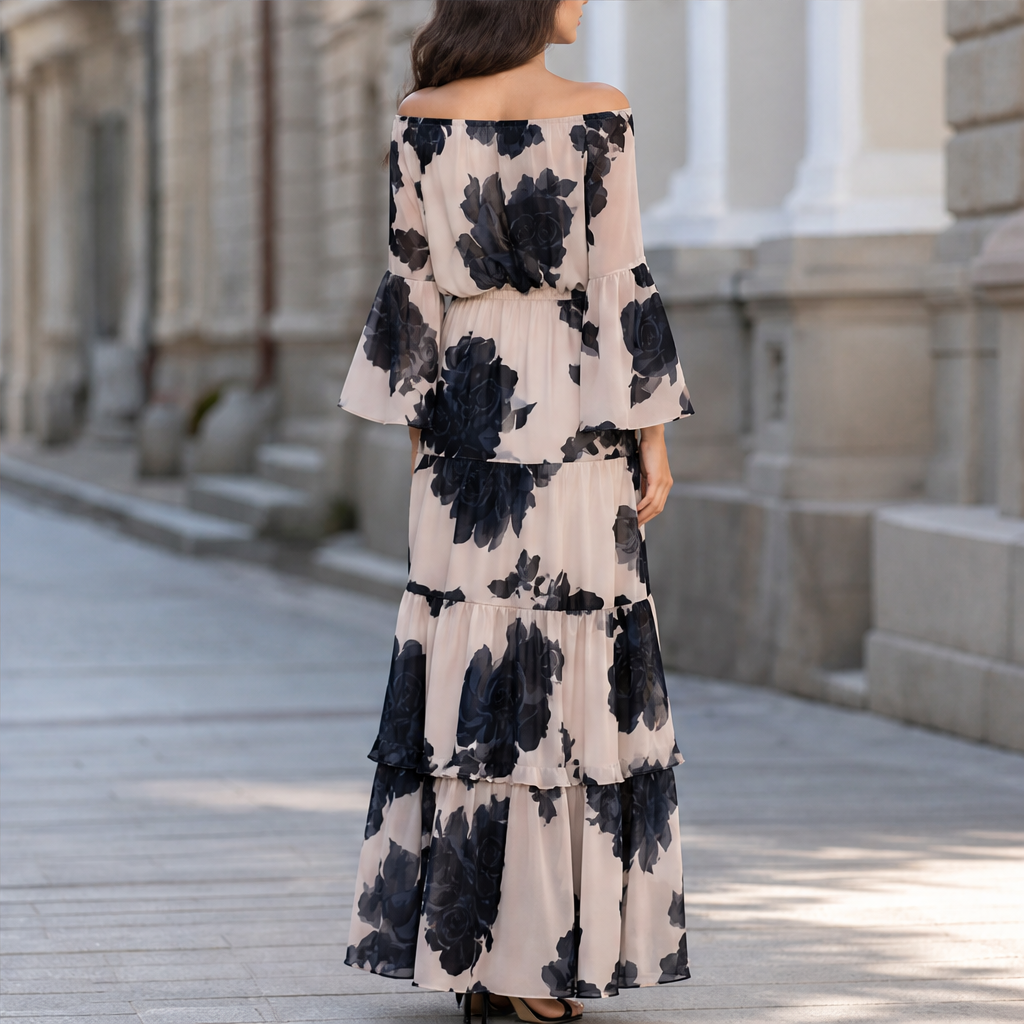 Rosemere – Off-Shoulder Floral Ruffle Hem Maxi Dress + 50% OFF lifestyle