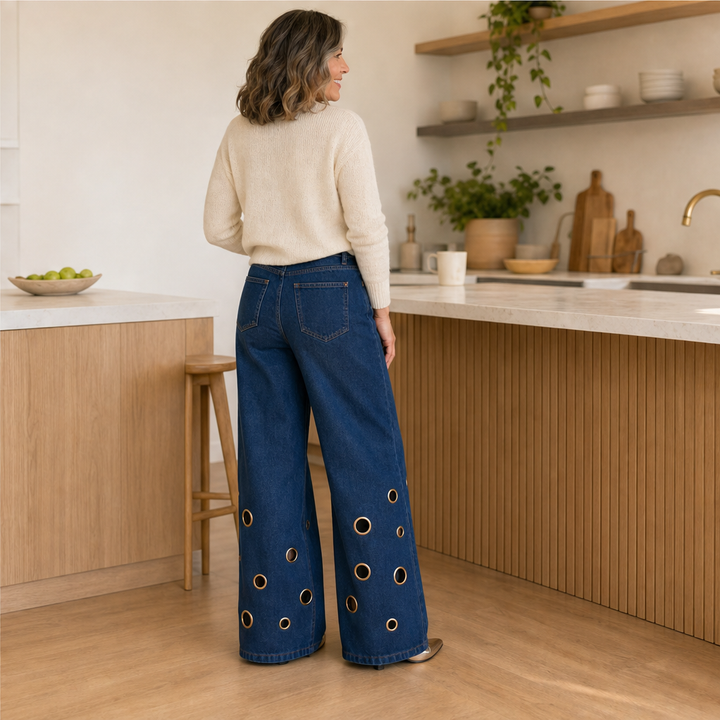 Marlowick – Vintage Wide-Leg Jeans with Gold Eyelet Detail + 50% OFF lifestyle