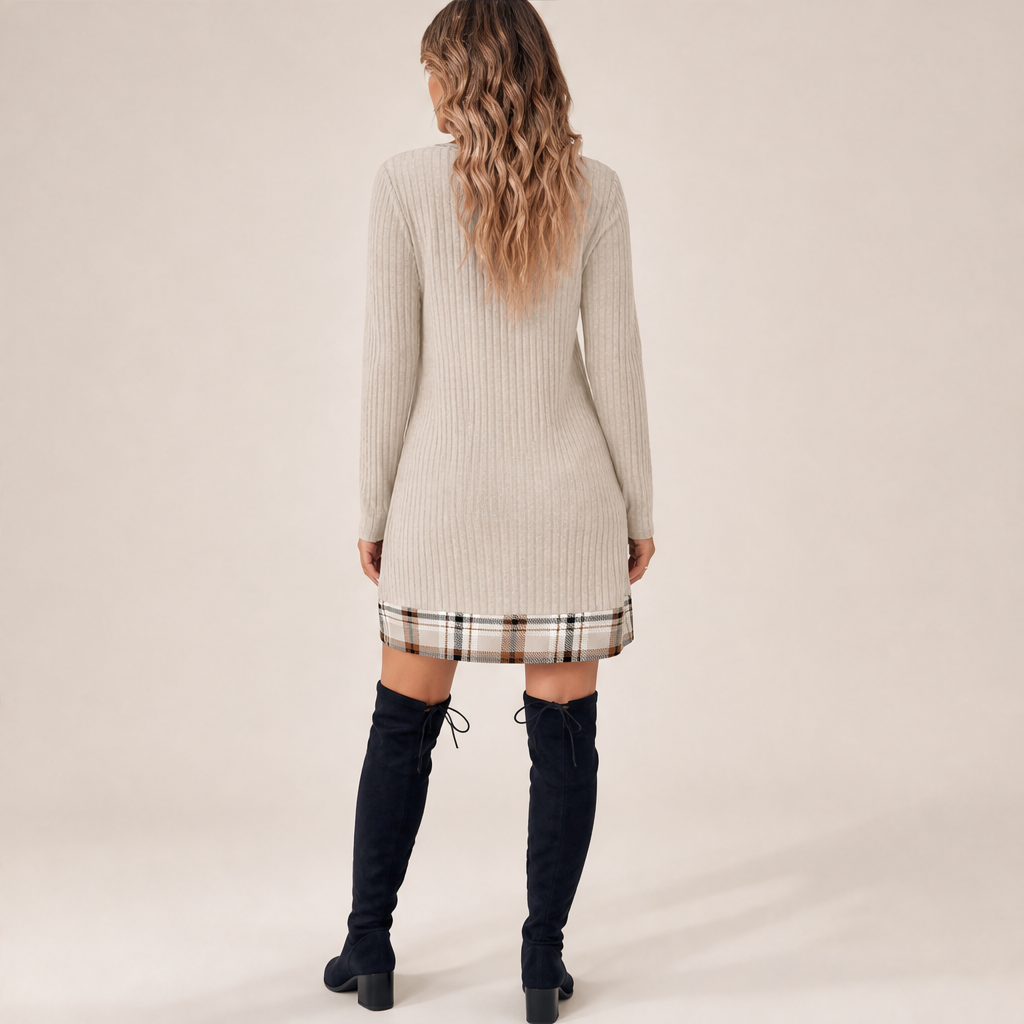Knitfold – Layered-Look Ribbed Knit Tunic Dress with Plaid Trim + 50% OFF lifestyle