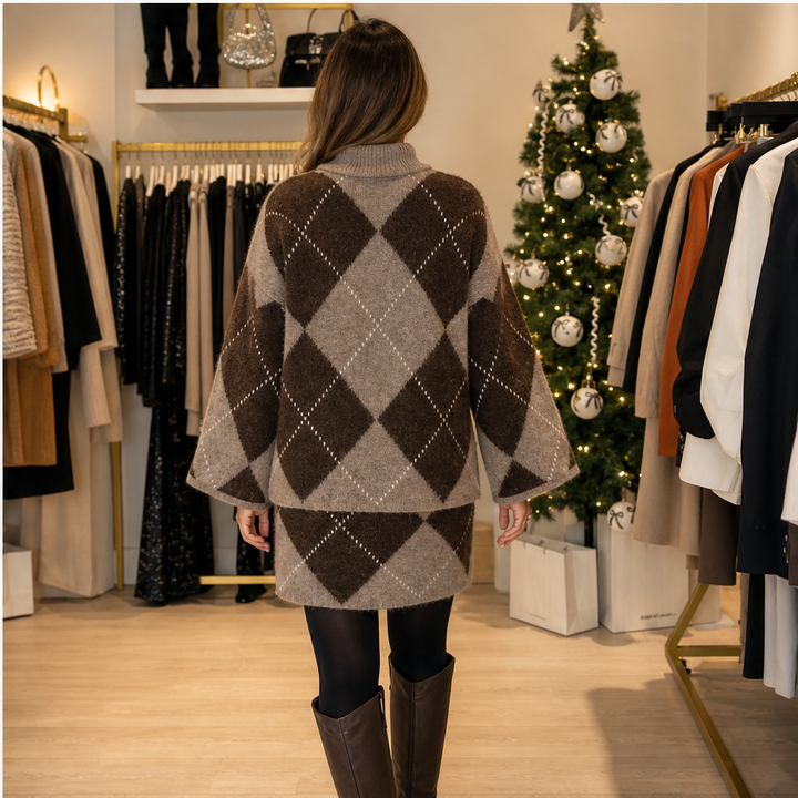 Fernbrooke – Matching Argyle Turtleneck Sweater &amp; Skirt Knit Set + 50% OFF lifestyle