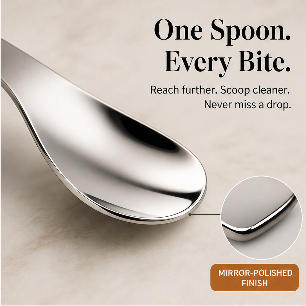 Silvane – Mirror-Polished 316L Steel Long-Handle Dessert Spoon + 50% OFF features