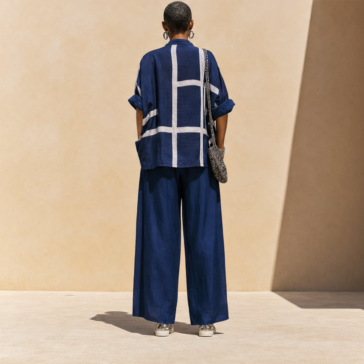 Linalour – Breathable Grid-Print Shirt &amp; Wide-Leg Pants Set + 50% OFF lifestyle