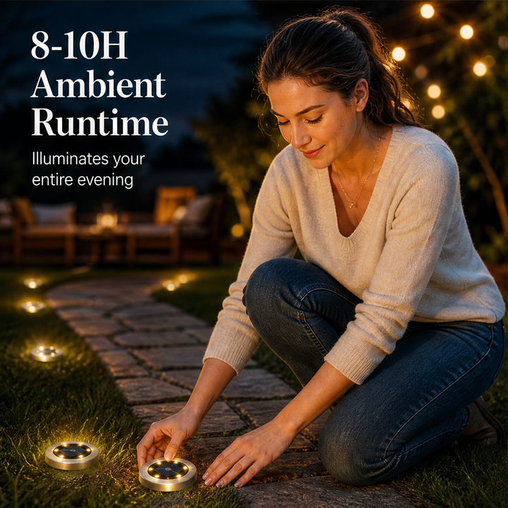 Sunhollow – Auto On/Off Solar Ground Lights, Steel Rim Disk Lights + 50% OFF features