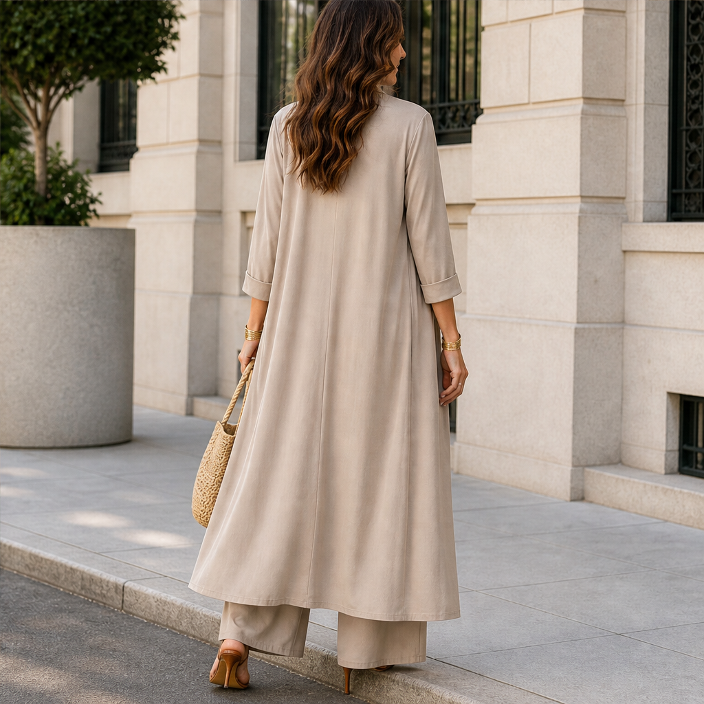 Cowlden – Draped Cowl Top, Wide-Leg Pants &amp; Long Cardigan 3-Piece Set + 50% OFF lifestyle