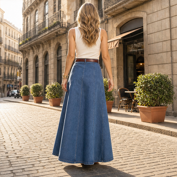 Vaelora – Flattering A-Line Denim Maxi Skirt + 50% OFF lifestyle