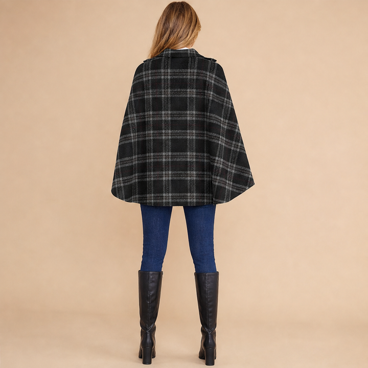 Camryn Hale – Plaid Statement-Button Cape Coat + 50% OFF lifestyle