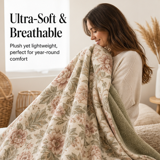 Willowmere – Reversible Floral Sherpa Throw Blanket features