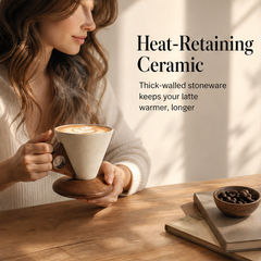 Acorra – Conical Ceramic Coffee Cup with Wood Handle & Base + 50% OFF