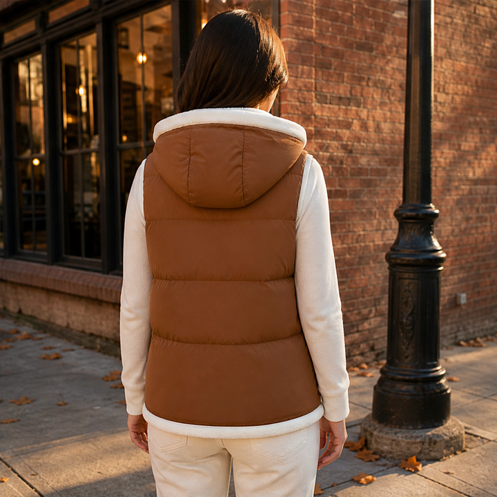 Foldwick – Faux Two-Piece Sherpa Hood Puffer Vest + 50% OFF lifestyle