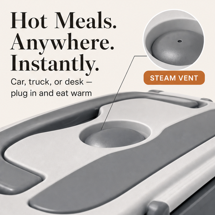 Warmora – 3-in-1 Portable Electric Lunch Warmer with Steam Vent + 50% OFF features