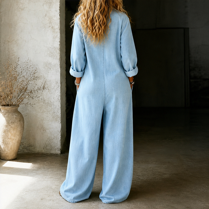 Wrenfield – Collared Wide-Leg Denim Jumpsuit + 50% OFF lifestyle