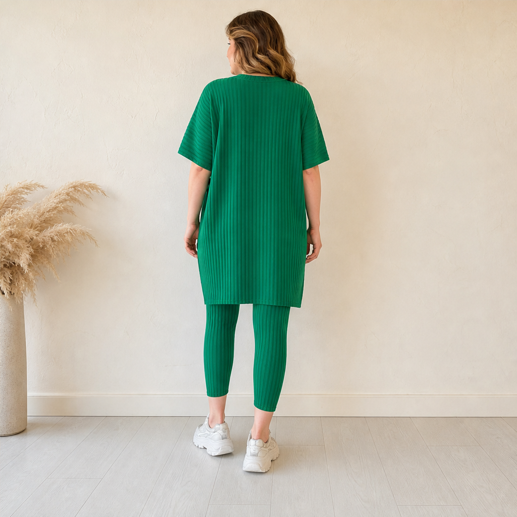 Ribleigh – Oversized Rib-Knit Top &amp; Trouser Two-Piece Set + 50% OFF lifestyle