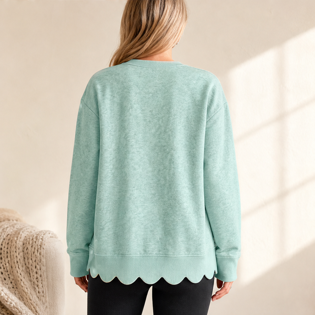 Wavella – Scalloped Hem Oversized Crew Sweatshirt + 50% OFF lifestyle