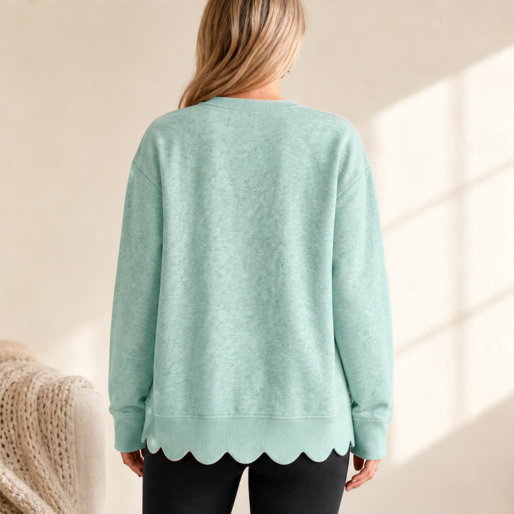 Wavella – Scalloped Hem Oversized Crew Sweatshirt + 50% OFF lifestyle