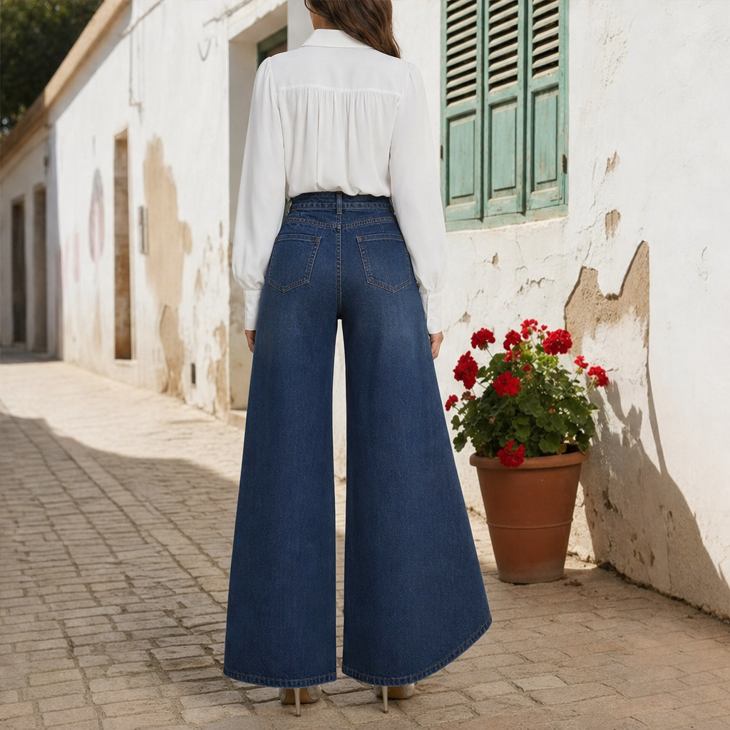Marlowick – Asymmetrical Wrap-Front High-Waist Wide-Leg Jeans + 50% OFF lifestyle