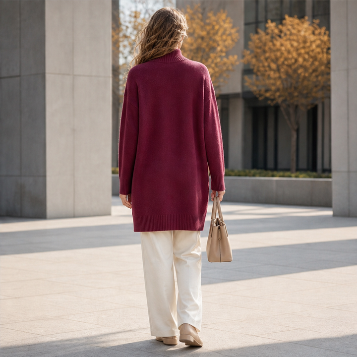 Millbron – Oversized Turtleneck Cardigan with Asymmetrical Buttons + 50% OFF lifestyle