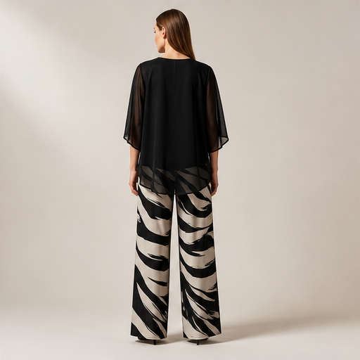 Vaelora – Flowy Chiffon Top &amp; Wide-Leg Printed Pants Matching Set + 50% OFF lifestyle