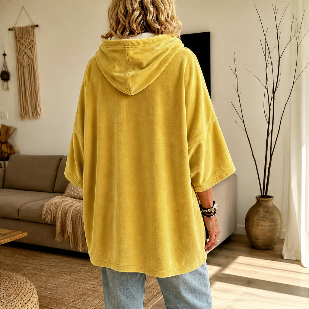 Plushwick – Oversized Velour Drawstring Hoodie with 3/4 Sleeves + 50% OFF lifestyle