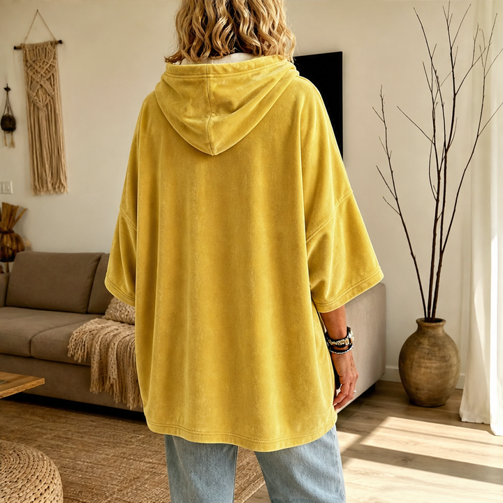Plushwick – Oversized Velour Drawstring Hoodie with 3/4 Sleeves + 50% OFF lifestyle