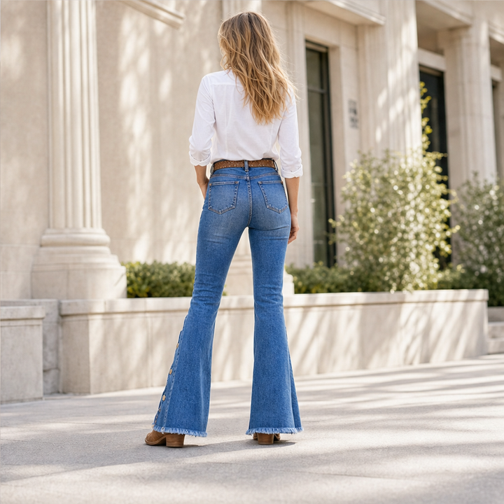 Fernbelle – Scalloped Button Flare Jeans with Raw Hem + 50% OFF lifestyle