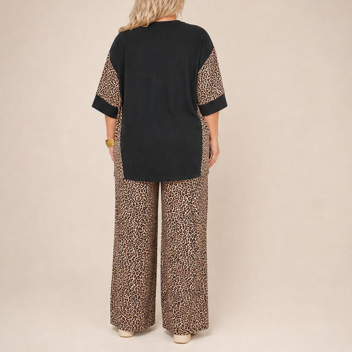 Fauxpelle – Oversized Tunic &amp; Wide-Leg Pants Leopard Two-Piece Set + 50% OFF lifestyle