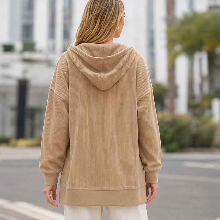 Ribwick – Ribbed Knit V-Neck Hooded Pullover with Side Slits + 50% OFF lifestyle