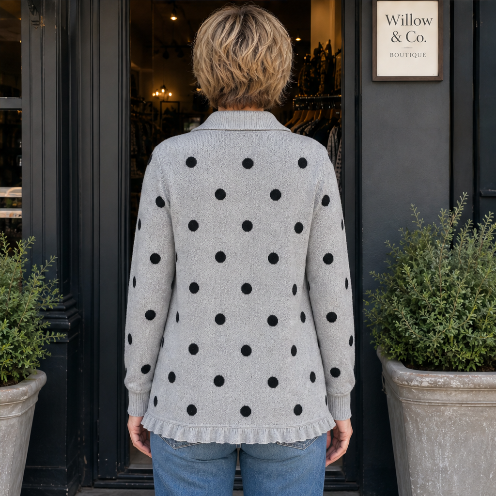 Marlowick – Ruffle Trim Polka Dot Knit Cardigan + 50% OFF lifestyle