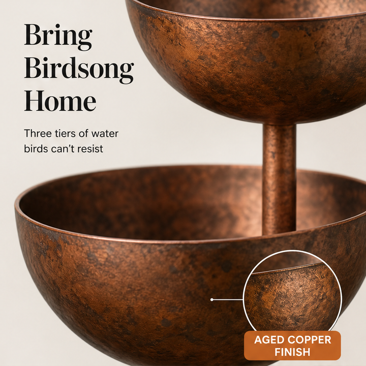 Copperbrook – Weatherproof 3-Tier Cascade Bird Bath with Ground Stake + 50% OFF features