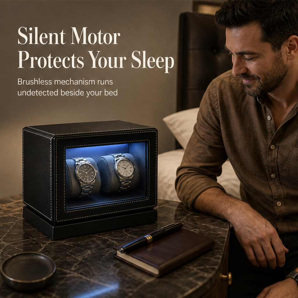 Rotarque – Silent Dual-Rotation Automatic Watch Winder Box + 50% OFF features