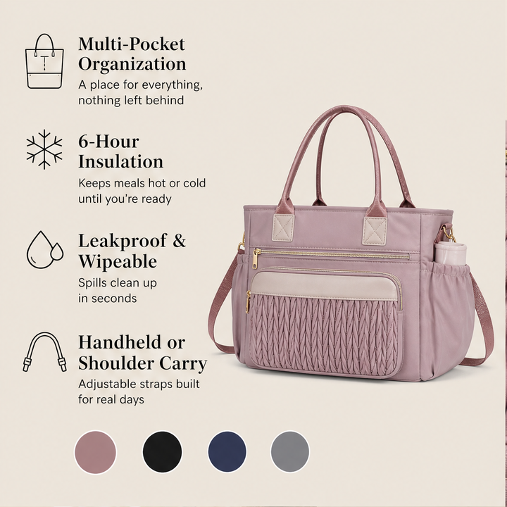 Larkmore – Insulated Leakproof Tote with Side Pockets Lunch Bag + 50% OFF features