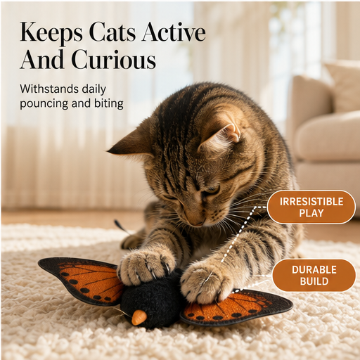 Flutterlure – Motion-Sensing Flapping Butterfly Interactive Cat Toy features