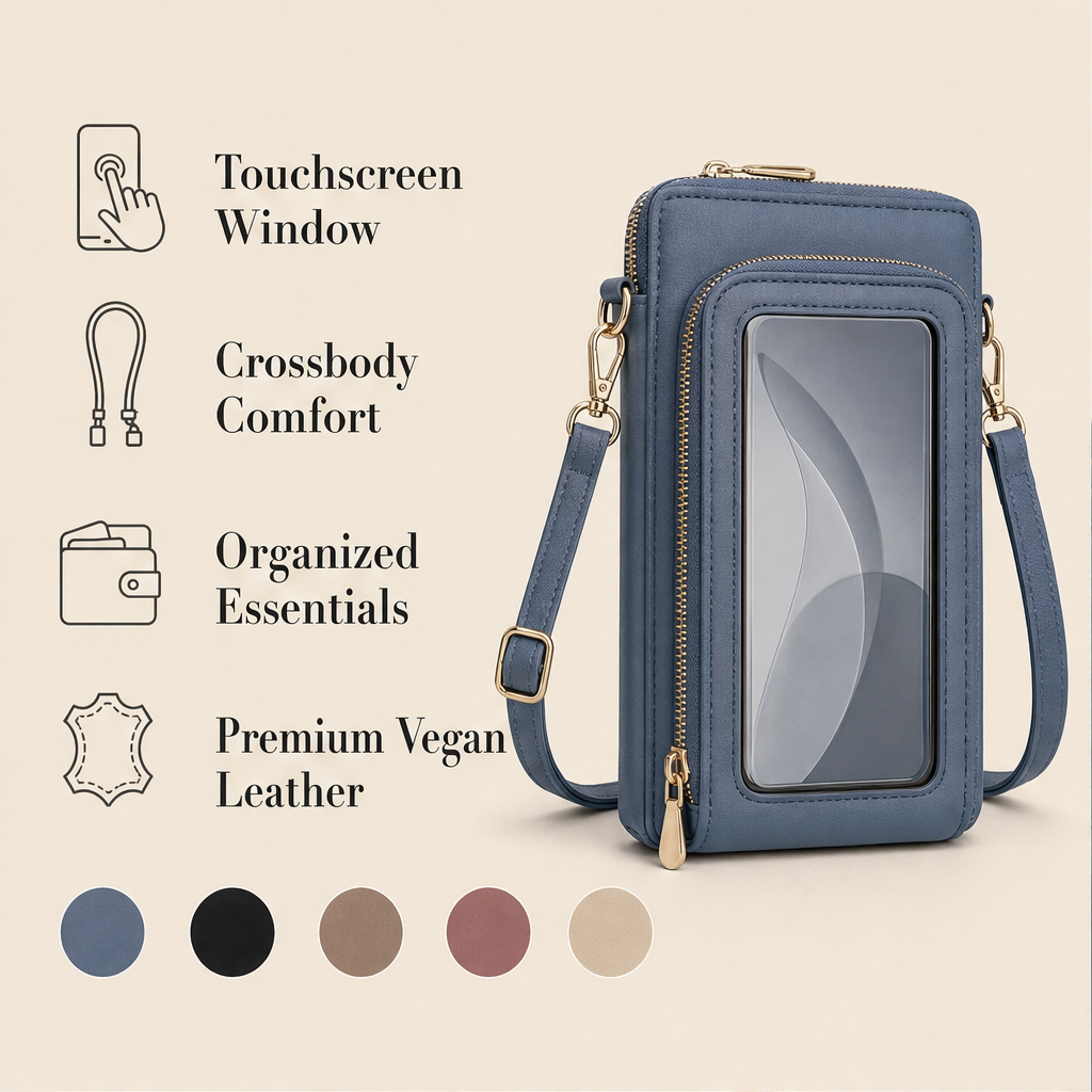 Clairpoche – Touchscreen Window Crossbody Phone Wallet + 50% OFF features