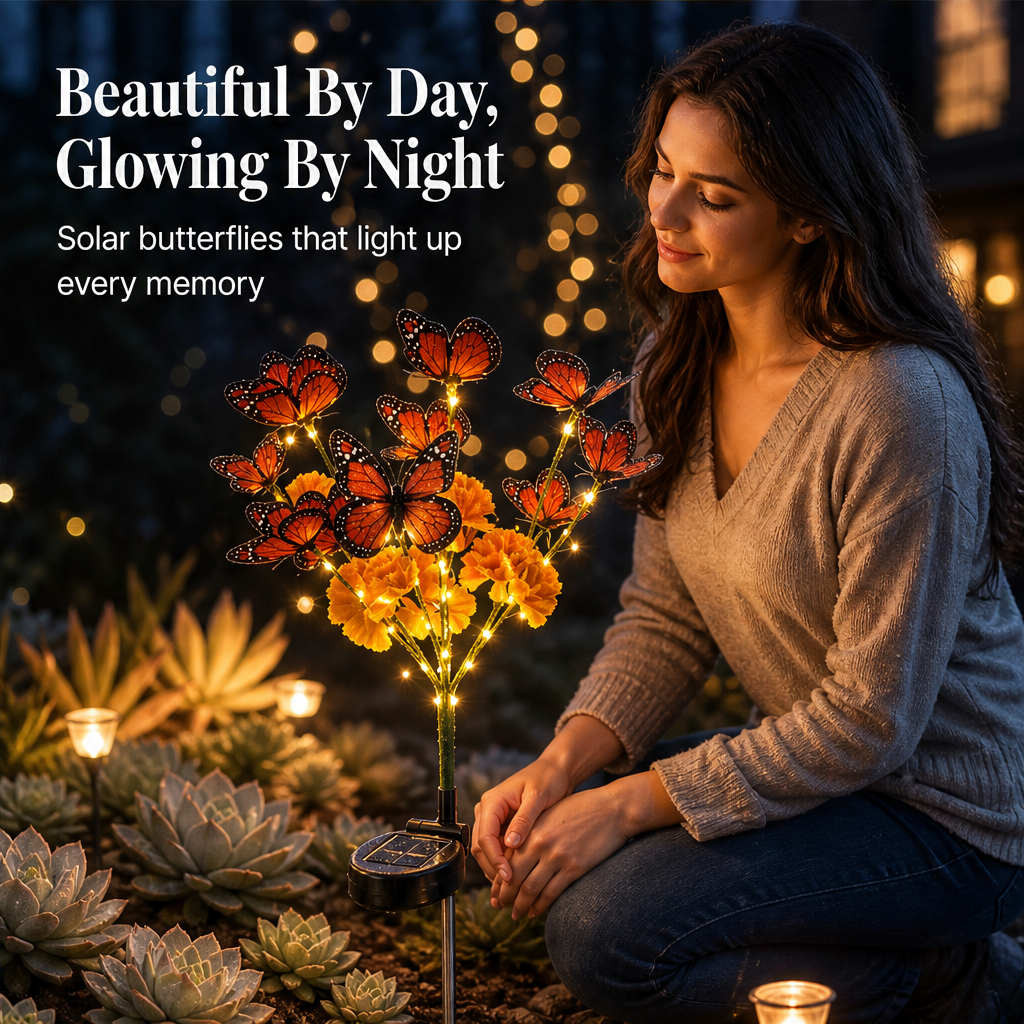 Amberwick – Solar Marigold &amp; Butterfly Memorial Garden Light + 50% OFF features