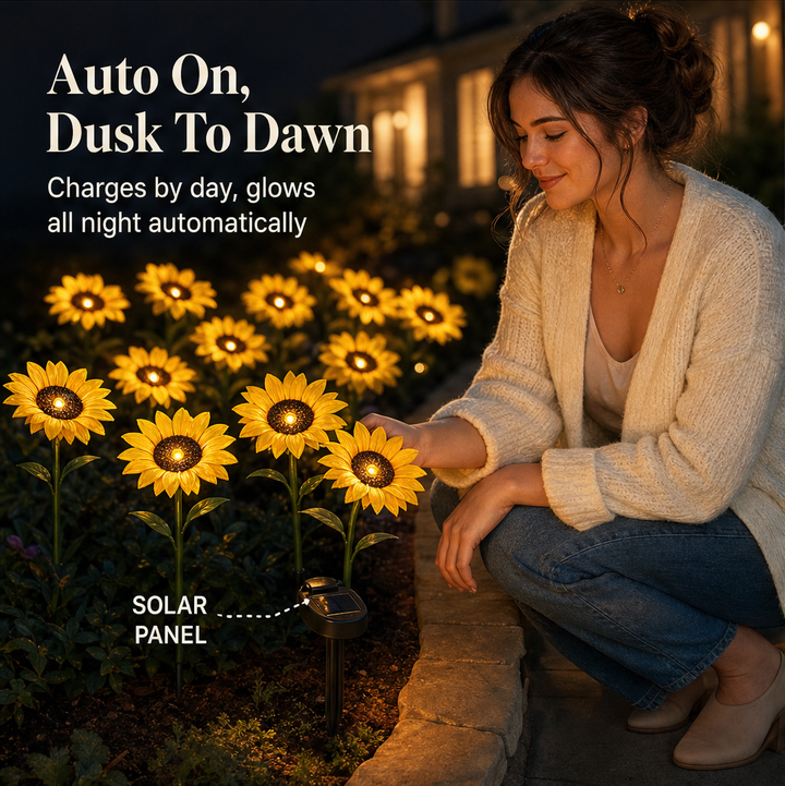 Sunhollow – Realistic Petals, Solar-Powered Sunflower Garden Lantern + 50% OFF features