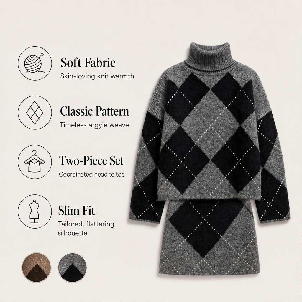 Thornmere – Cosy Argyle Knit Sweater &amp; Skirt Set + 50% OFF features