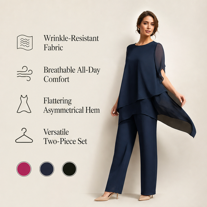 Verlaine – Flowy Asymmetrical Hem Wide-Leg Two-Piece Set + 50% OFF features