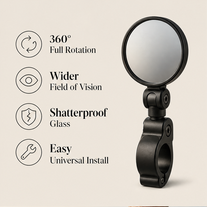 ClearTrail – 360° Rotating Tool-Free Bike Rearview Mirror + 50% OFF features