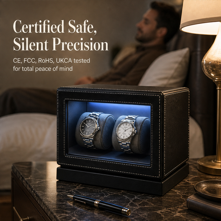 Rotarque – Silent Dual-Rotation Automatic Watch Winder Box + 50% OFF features