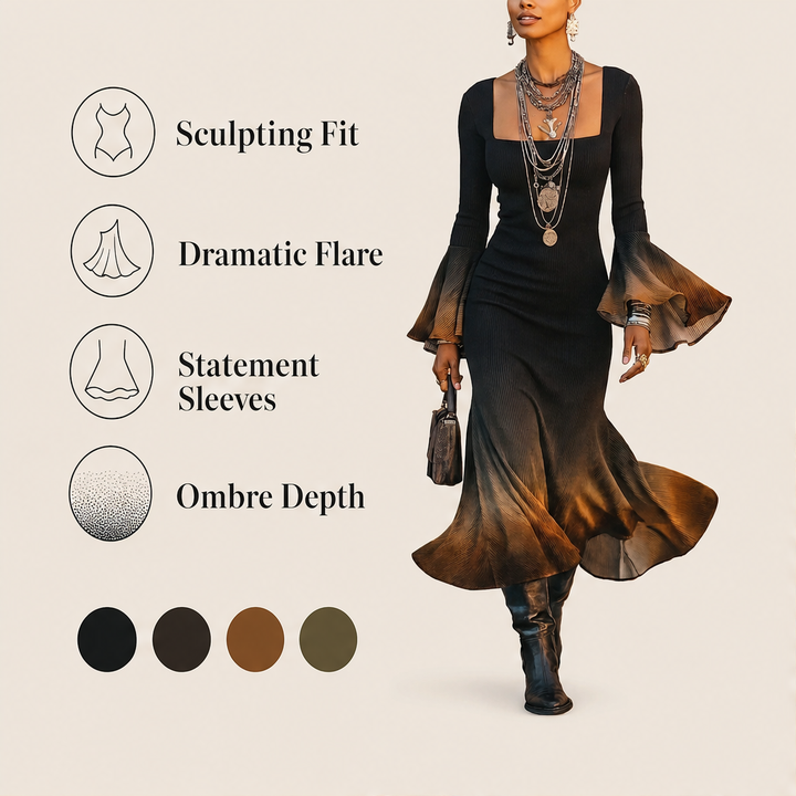 Sablecroft – Ombre Ribbed Knit Fitted Mermaid Midi Dress + 50% OFF features