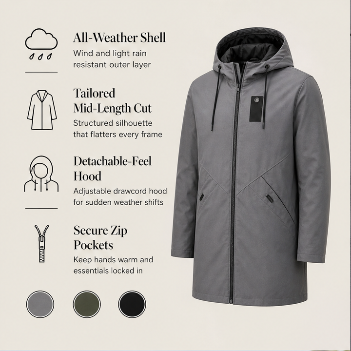 Marlowick – Water-Repellent Hooded Mid-Length Coat + 50% OFF features
