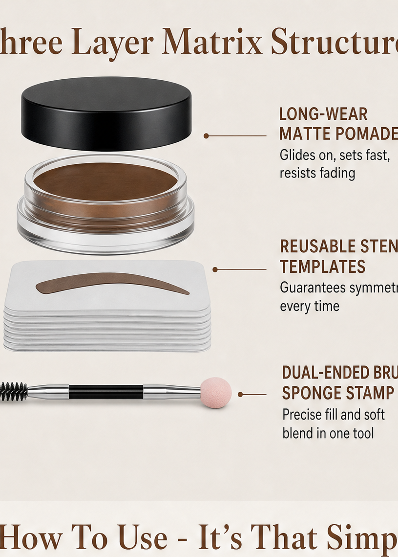 Archella – Waterproof Matte Brow Pomade Stamp Kit with 10 Reusable Templates + BUY 1 + PICK 1 FREE COLOR detail