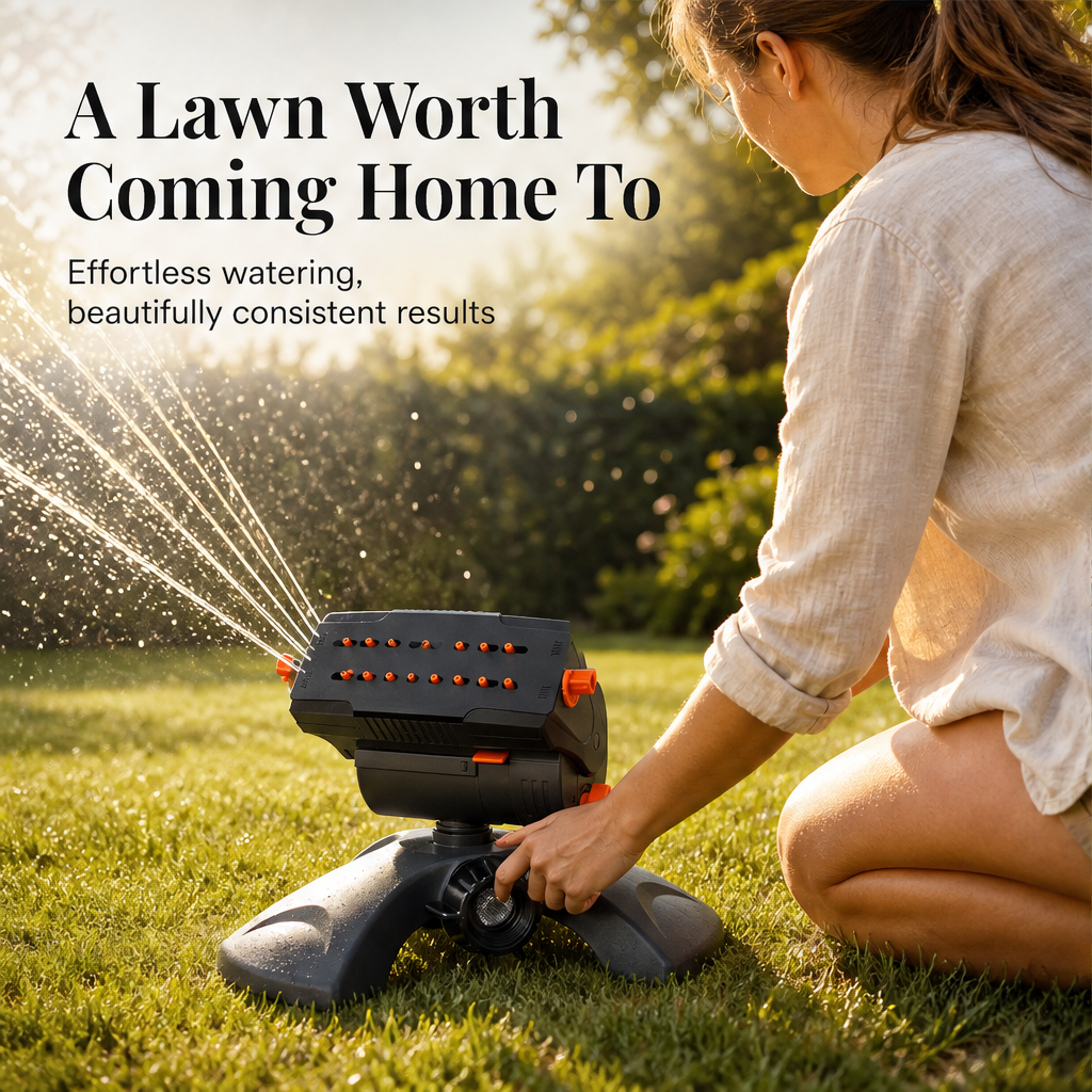 GreenArc – Adjustable 16-Nozzle Heavy Base Lawn Sprinkler + 50% OFF features